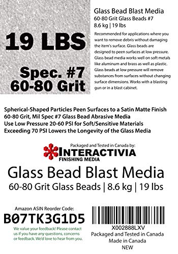 #7 Glass Beads - 19 lb or 8.6 kg - Blasting Abrasive Media (Fine) 60-80 Mesh or Grit - Spec No 7 for Blast Cabinets Or Sand Blasting Guns - Small Beads for Cleaning and Finishing