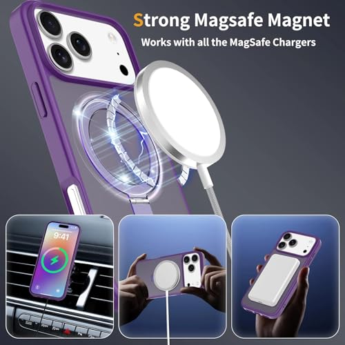 Image of Magnetic for iPhone 17 Pro Max Case, 6.9 inch, Compatible with MagSafe, Rugged Kickstand, Not-Yellowing Military-Grade Protection, Matte Purple