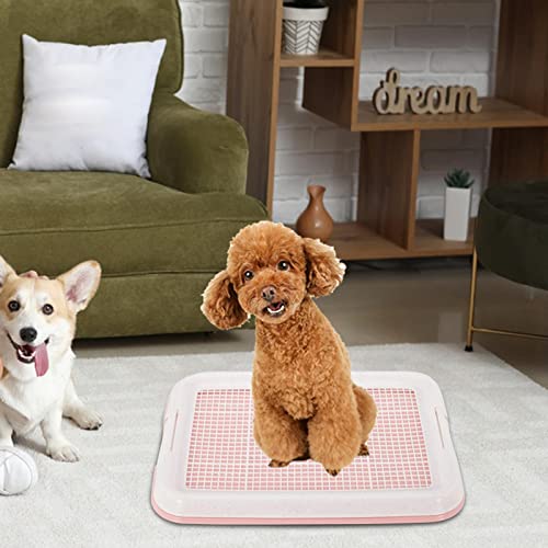 Image of Dog Potty Toilet Training Tray Puppy Pee Pad Holder Anti Slip Removable Indoor Mesh Potty Training Tray Dog Potty Pan for Small Size Dogs, Pink