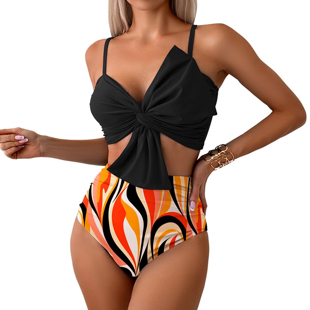 XYFfybhsd Swimwear High Waist Sexy Swimsuit Women Bathing Suits Beachwear Two-piece Bikinis Set(Size:L,Color:Black 3)