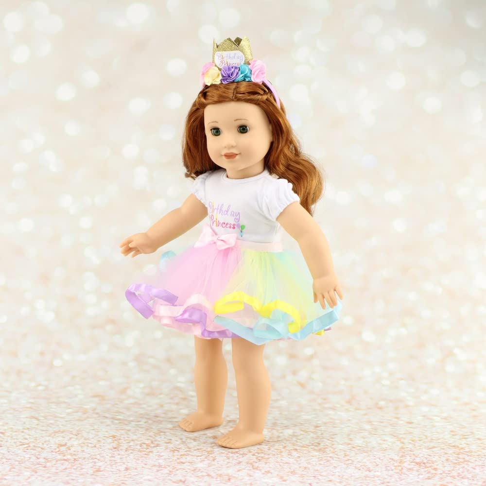 Ropa de muñeca de 18 pulgadas, 3 piezas de cumpleaños, princesa, 18 pulgadas, juego de regalo de ropa y accesorios, incluye diadema tiara, costuras reforzadas | USA American Business 4