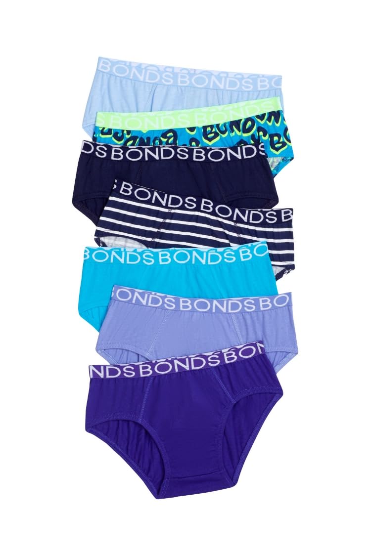 Bonds Boys Blue Briefs Logo Motion 7Pk Underwear 2-3 Years