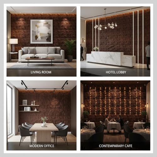 Image of Kayra Decor PVC Panel for Wall PVC Diamond Design, WalntWood Color 19.7 inch X 19.7 inch (Pack of 12) - Covers 32.34 Sq. Ft.