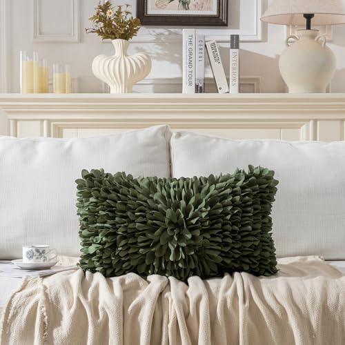 Olive Green Luxury Soft Flower Petal Decorative Cushion Cover,Flu...