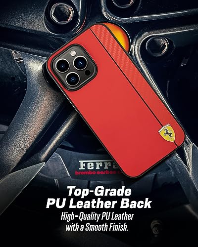 Image of CG MOBILE Ferrari iPhone 14 Pro Max Case [Official Licensed] Vertical Stripe Metal Logo | Mag-Safe Compatible Protective Case /Cover Designed for iPhone 14 Pro Max (6.7 inch) 2022 - Red