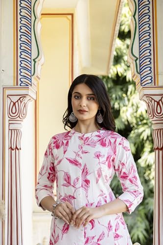 Image of Pistaa's Women Printed Mandarin A-Line Cotton Kurta With Palazzos