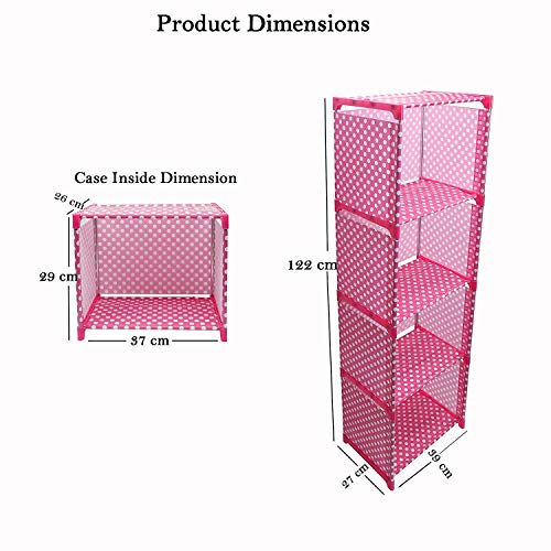 Image of Plastic Matte Finish Simple Bookshelf /Multipurpose Rack / Storage Organizer (5 Layer, Pink) , Set of 1