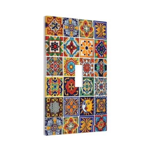 Mexican Talavera Tile Boho Colorful Floral Moroccan Ceramic Single Toggle Light Switch Covers Decorative 1 Gang Wall Plate Electrical Device Switchplate Dimmer Faceplate for Bathroom Decor - Image 3