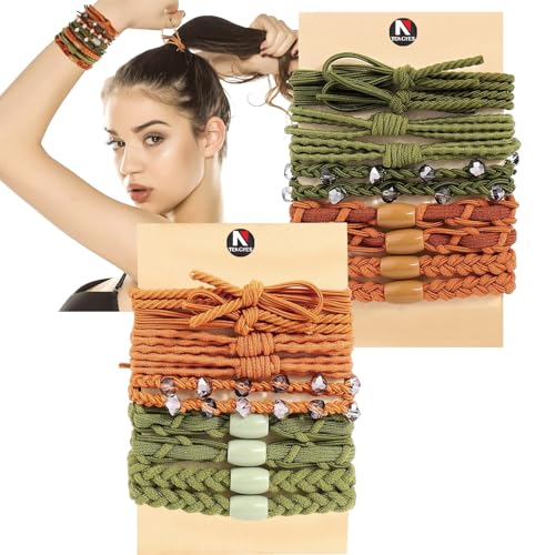 TENGYES Cintas para el pelo para mujeres y niñas, 20 pulseras bohemias de doble uso y ligas para el pelo grueso o colas de caballo, sin daños, sin arrugas, bandas elásticas para el cabello, soportes