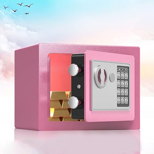 Safe and Lock Box,Security Safe Box Carbon Alloy Steel Fireproof Antitheft for Home Office Hotel Business Jewelry Cash Storage for Home Office Hotel(Pink - no coin)