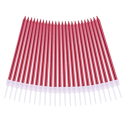 Image of PHD CAKE 36-Count Red Long Thin Metallic Birthday Candles, Cake Candles, Birthday Parties, Wedding Decorations, Party Candles, Cake Decorations