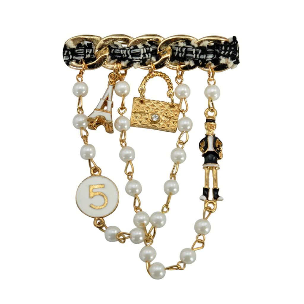 WXKAGF Brosche Stoff-Broschen mit gedrehten Perlen für Damen, modische Mantel-Verbindungsstifte, hängende Stil-Brosche, Sommerschmuck