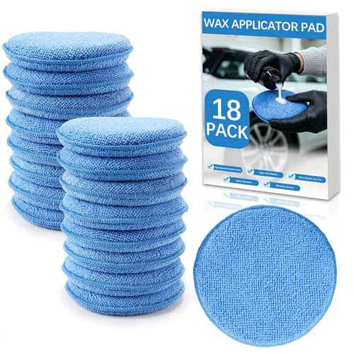 HeatPure 18 Pack Car Wax Applicator Pad 5 Inch Foam Microfiber Applicator Pad for Car Buffing Detail Polishing Tire Shine Applicator Cleaning and Fine Polishing