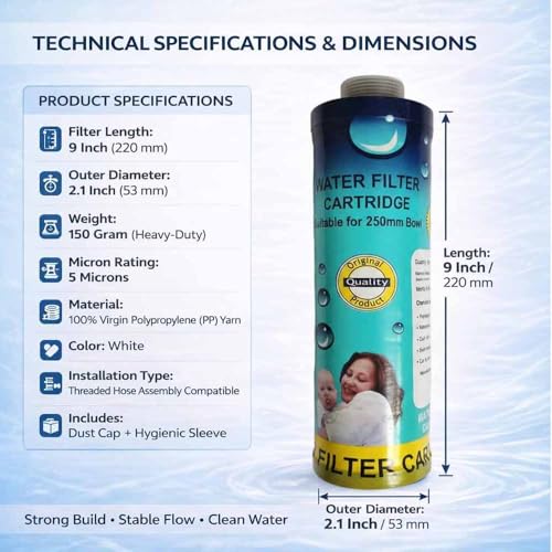 Image of Aquafobes 9 inch Inchi PP Yarn MLT Wound Water Cartridge Filter Candle (2 Pcs) Suitable for 10 inch Inchi Pre-Filter Housing - Compatible with All Kind of RO Water Purifier