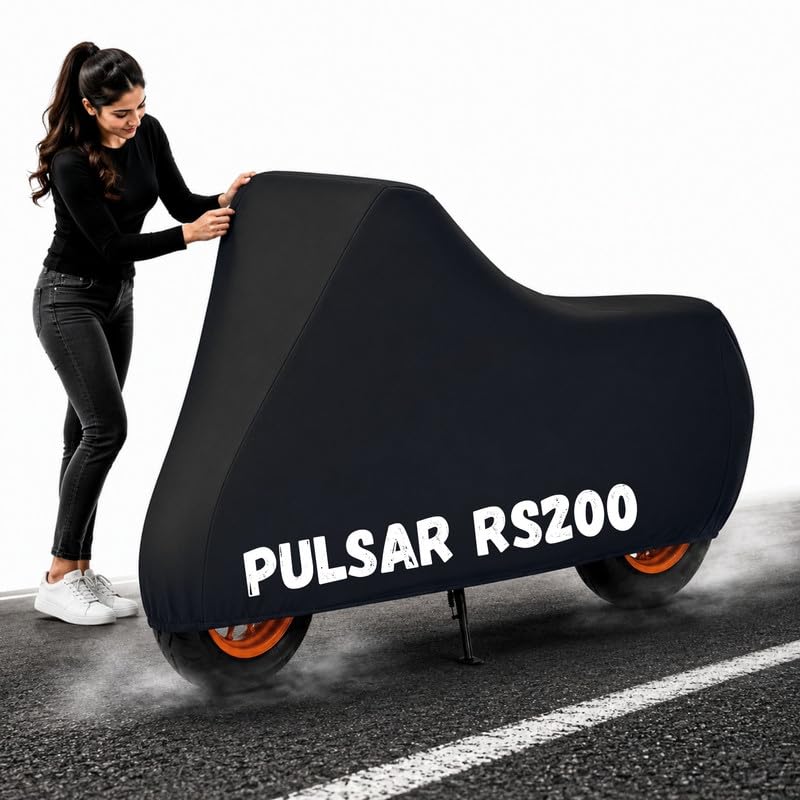 Image of Powerfull Bike Body Cover for Pulsar RS200 Dustproof Scratchproof - 100% Waterproof Pulsar RS200 Cover for Two Wheeler, Outdoor Full Motorcycle Cover with UV, Duty, Rain Protection - Black