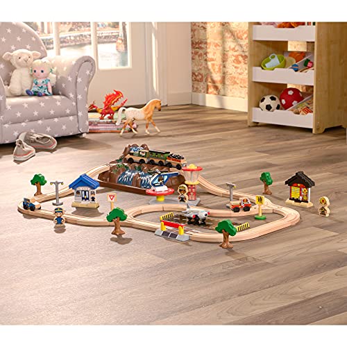 KidKraft 17826 Bucket Top Mountain houten treinbaanset met tafel voor kinderen, spoorwegactiviteitenset inclusief accessoires (61 stuks) - Image 4