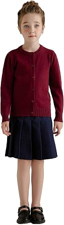 SMILING PINKER Girl School Uniform Sweater Anti-Pill Cotton Cardigan Crew Neck