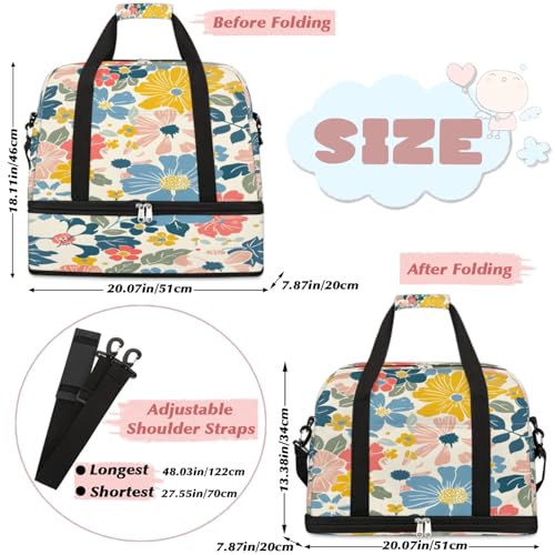 Travel Duffel Bags Cute Flower Foldable Weekender Bags for Women with Shoes Compartment Waterproof & Tear Resistant Carry on Overnight Luggage Duffel Bag Shoulder Sports Tote Bag2