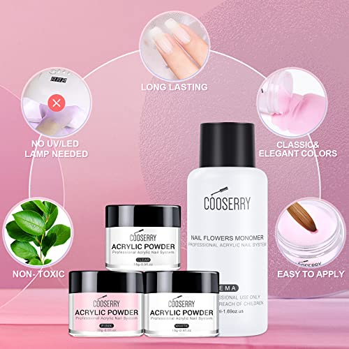 Cooserry Acrylic Nail Kit With Drill And Uv Light - Acrylic Powder And Liquid Set With 2 In 1 Nail Glue, Long False Nail - Nails Kit Acrylic Set With 3 Colors Acrylic Powder For Art Nails Beginner #TOP1