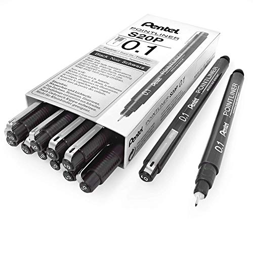 Feutre technique encre pigments Pentel Arts S20P noir 0,1mm pour dessin line art et écriture fine
