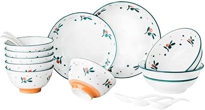 POCHY Conjunto de louças/prato/tigela estilo palácio resistente a lascas floral pastoral conjunto de louça de cerâmica 18 peças pratos de jantar tigelas e colheres serviço para 6 pessoas