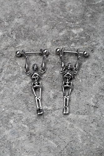 Pierced Owl 16G Stainless Steel Hanging Skeleton Nipple Barbells, Sold as a Pair2