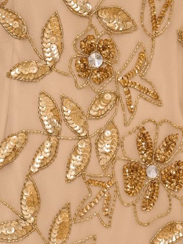 Image of Adrianna Papell Women's Beaded Gown with Godets - Floor Length Gown with Floral Embellishments & Cap Sleeves