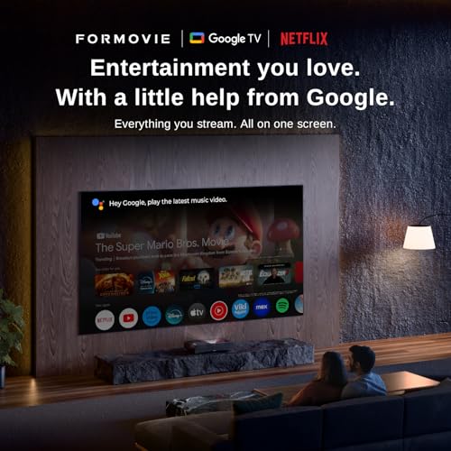 Formovie Theater PREMIUM, Projetor Ultra Curto, Google TV Netflix, 4K UHD Laser, 2200 ISO Lumens, So