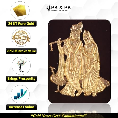 Image of Pk & Pk Jewellers Lord Radha Krishna with Peacock | 24KT Gold Frame | Temple Collection | Extra Small Size [14x18 cm] (For Premium Gift, Temple, Table Decor, Home Decoration)