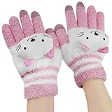 BXT Woolen Touch Screen Winter Gloves Super Warm Soft Cute Cat Mittens for Kids Children(Pink Cat)