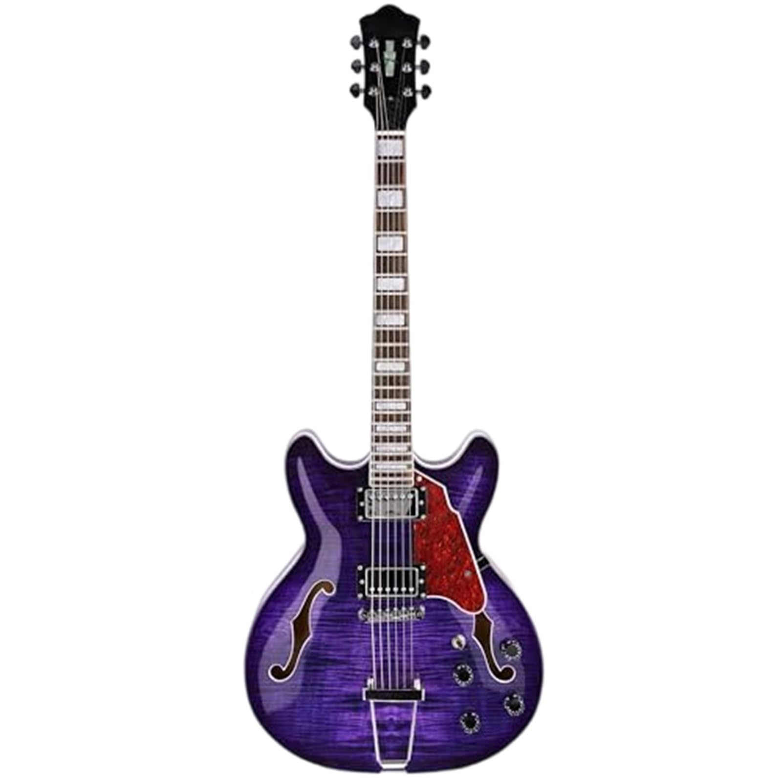 Gitara Elektryczna 6 Strunowa Gitara Elektryczna Jazzowa Lipa Semi Hollow Body Trapez Tailpiece Bridge Zawiera Torbę(Purple)