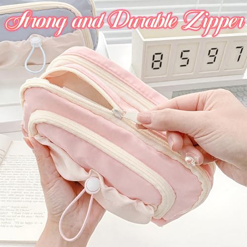 Image of FINPAC Pencil Case, 5-Layer Large Capacity Pen Case with Drawstring, Durable Stylish Bag Pouch Holder Box Organize for Study, Office, or Travel (Pink)