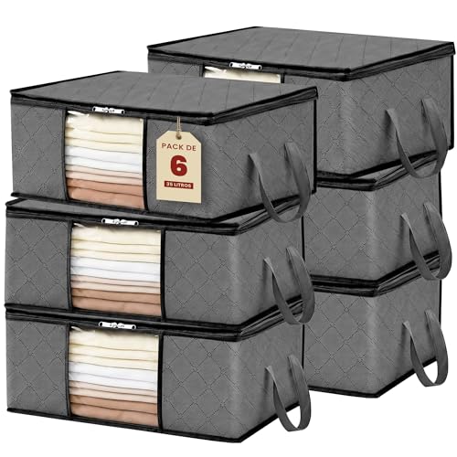 JUPPLIES Cajas Almacenaje Ropa 35L – 35,5x50x18,5cm – Bolsas Almacenaje de Ropa con Ventana Transparente, Cremallera Bidireccional Mejorada y Asas Reforzadas (Pack 6)
