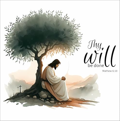 Image of Jesus Christ Wall Sticker | Thy Will Be Done Bible Verse Wall Art | Christian Vinyl Decal for Living Room, Prayer Room & Church Decor