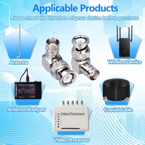 Image of MX BNC Male to BNC Female Right-Angle Adapter - 90 Degree RF Coax Connector for CCTV, Video, Test Equipment & Antenna Systems Pack of 2