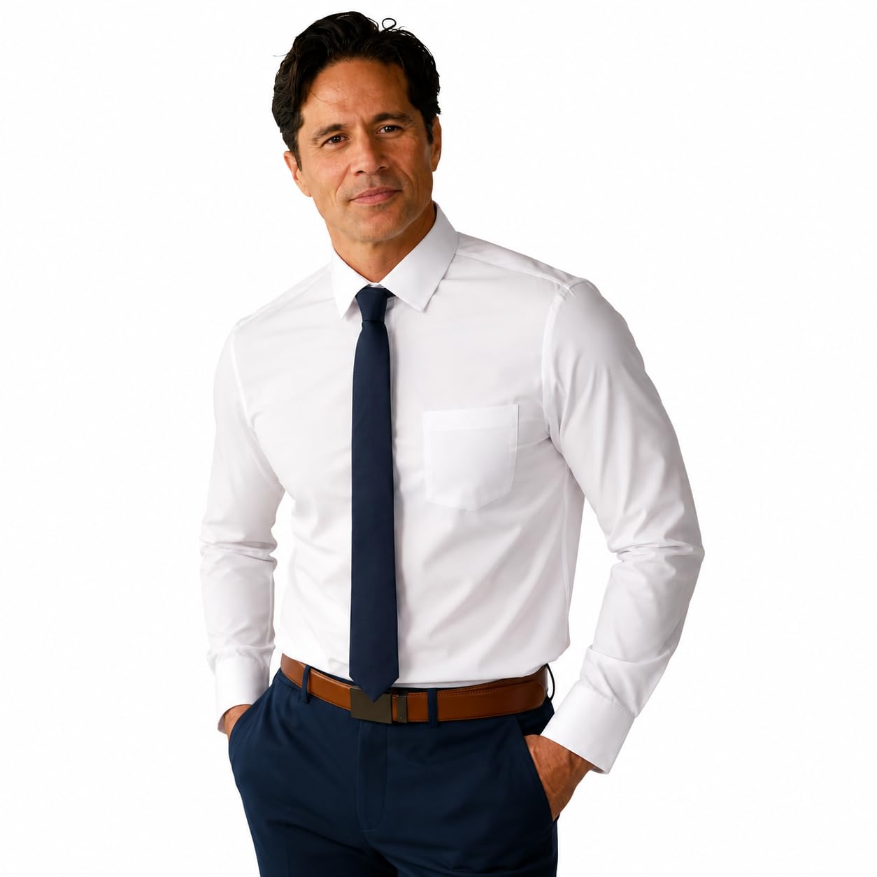 &Collar Camicia da Uomo Slim Fit a Maniche Lunghe Performance, Bianco, L