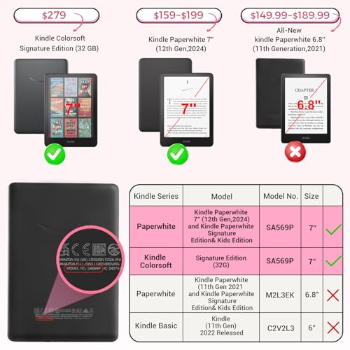 Image of CoBak Lightweight Stand Cute Case for 7 inch Kindle Paperwhite 12th Gen 2024 and Kindle Colorsoft with Right Hand Strap - Compatible with iPhone MagSafe, for Samsung /Anker Wireless Charging Pads