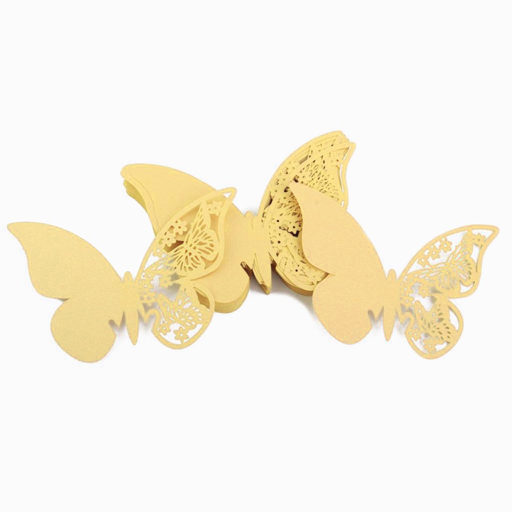 Weddecor 50pcs Gold Butterfly Precise Cut Wine Glass Paper Name Place Card for Party Favor Birthday Events Wedding Shows
