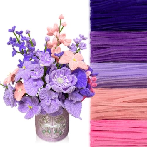 Image of Peryiter 500pcs Pipe Cleaner Craft Pack, Dark Pink & Purple Flower, 12 Inch | Chenille Stems for DIY Flower Bouquets, Graduation Bouquet Crafts, Fuzzy Sticks for Handmade Flowers, DIY Gift, Art Projects