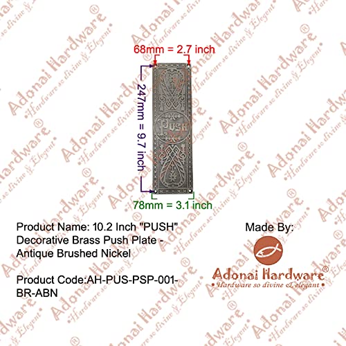 Adonai Hardware Decorative Brass Push Plate (10.2 Inch"Push", Antique Brushed Nickel) #TOP5