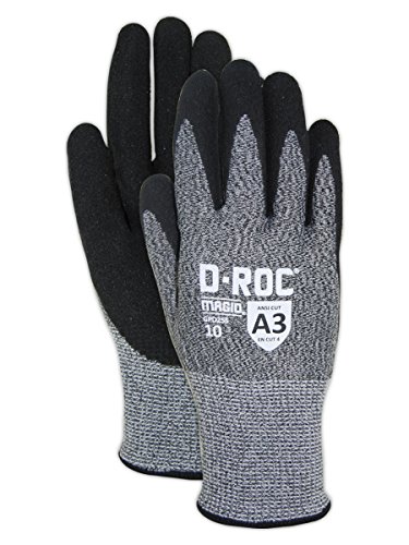 Guante Magid y seguridad gpd255 – 10 Magid d-roc HPPE Blended Nitrix Grip tecnología guantes de trabajo (palmas cubiertas de corte nivel A3, 11, sal y pimienta, 10 (Pack de 12)
