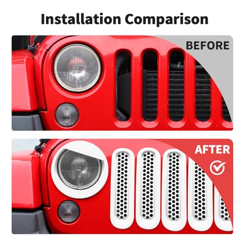 Image of JWWY Front Grille Insert Radiator Grille Grillwork Surround Assembly Inserts Headlight Headlamp Cover Trim Set Fit for 2007-2017 Jeep Wrangler JK JKU Exterior Accessories 9pcs White