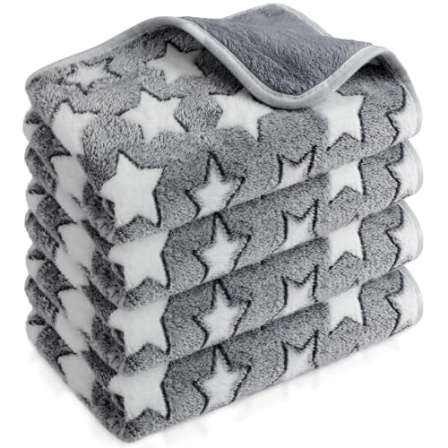Image of Reginary 4 Pcs Waterproof Guinea Pig Blankets Washable Small Animal Fleece Bedding Absorbent Guinea Pig Cage Liners Reusable Pet Pee Pad Sleep Mat for Hamster Ferret (Gray Star,24 x 16 Inch)