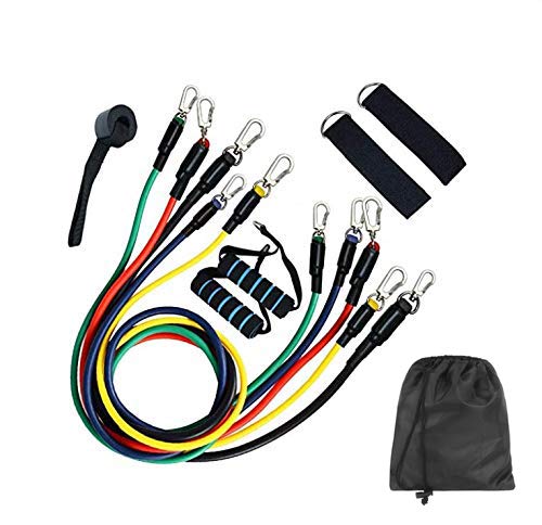 11 Pcs Exercise Fitness Resistance Bands Set Fitness Rope Stretch Workout Fitness Set Bodybuilding Elastic Pull Rope Full Body Waist Arm Leg Strength Training Loop for Pilates, Rehab, Yoga Gym