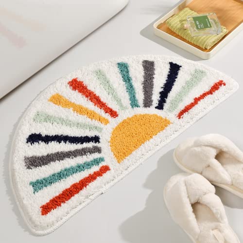 Image of TRUEDAYS Sun Bath Mat, Boho Half Round Sun Rug, 32.7x17.7 Inch, Colorful | Cute Bath Mat, Absorbent, Quick Dry, Machine Washable, Bath Rugs for Bathroom Kitchen Bedroom