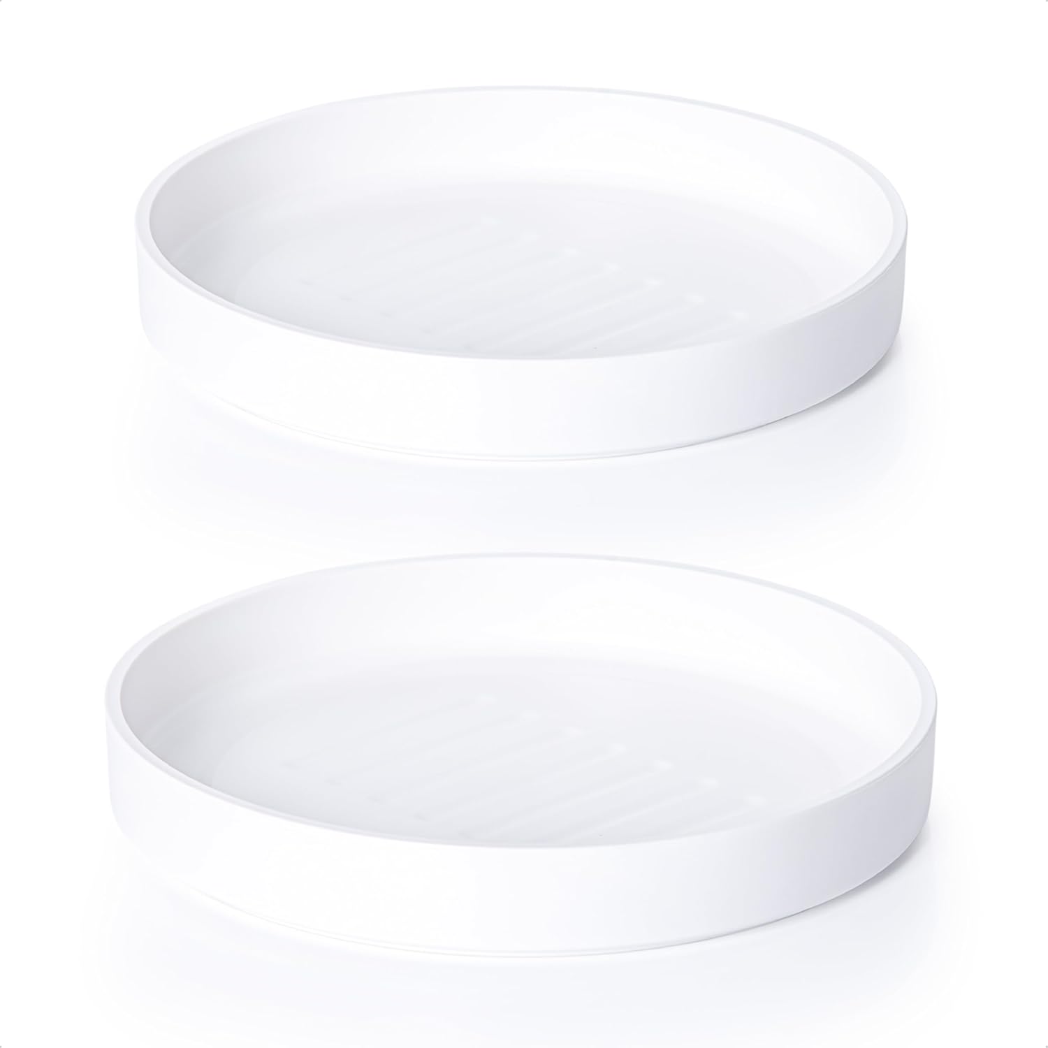 Phoenix Vine 10 Inch Plastic Plant Saucer Water Drip Tray, Heavy Sturdy Round Plant Drainage Tray for Indoors Outdoor, Set of 2, Matte White, 21-TY-10W-2