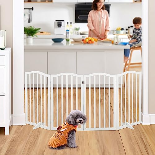 The Fellie Absperrgitter Hund H82cm, Freistehendes Schutzgitter mit Füßen,Kindergitter Klappbar, Holz Hundegitter Treppe, Absperrgitter für Häuser, Türöffnungen, Treppenschutzgitter ohne Bohren, Weiß