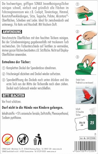 SONAX InnenReinigungsTücher Box (25 Stück) zur schnellen, einfachen und gründlichen Reinigung aller Flächen im Fahrzeuginnenraum | Art-Nr. 04122000