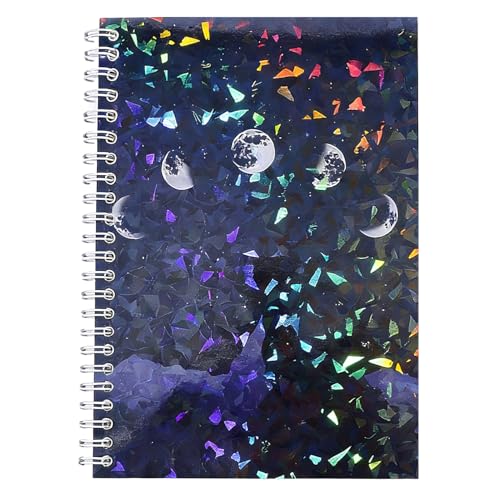 Álbum de adhesivos reutilizable con patrón de fases lunares y montañas, tamaño A5 8.3 x 5.8 pulgadas, 40 hojas, organizador con raspador y pinzas