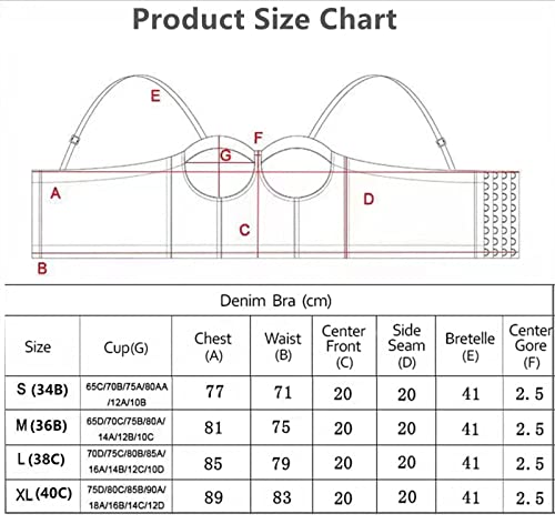 Fashion Sexy Denim Women's Button Bustier Bra Night Club Party Cropped Top Vest Plus Size (Color : Blue, Size : 34) #TOP5